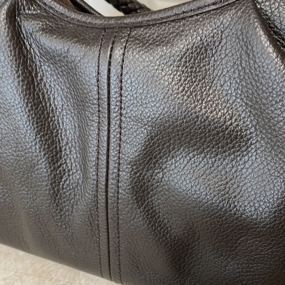 Vintage Real Leather Talbots Brown Dumpling Braided Trim Shoulder Bag Purse - Picture 2 of 8